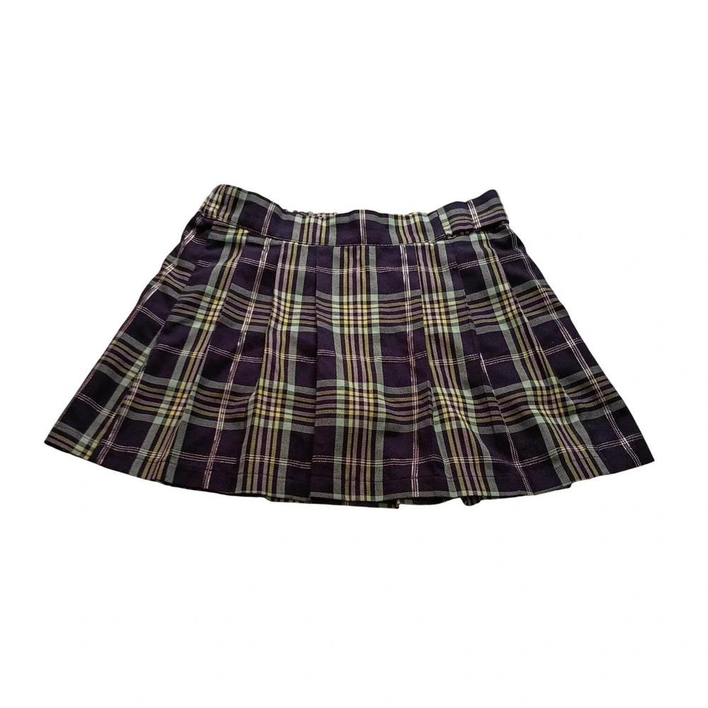 Justice Girls XL Plus Purple Green Plaid Pleated Skort Metallic Accents NWOT